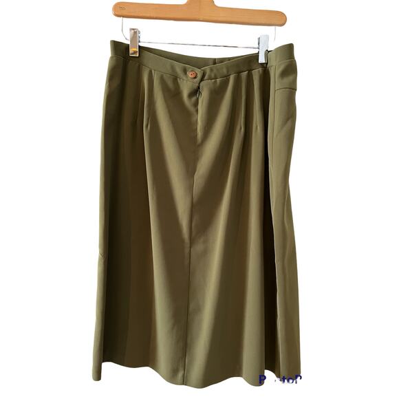 Vintage 80s midi skirt olive green Inverted Pleat - Picture 1 of 6